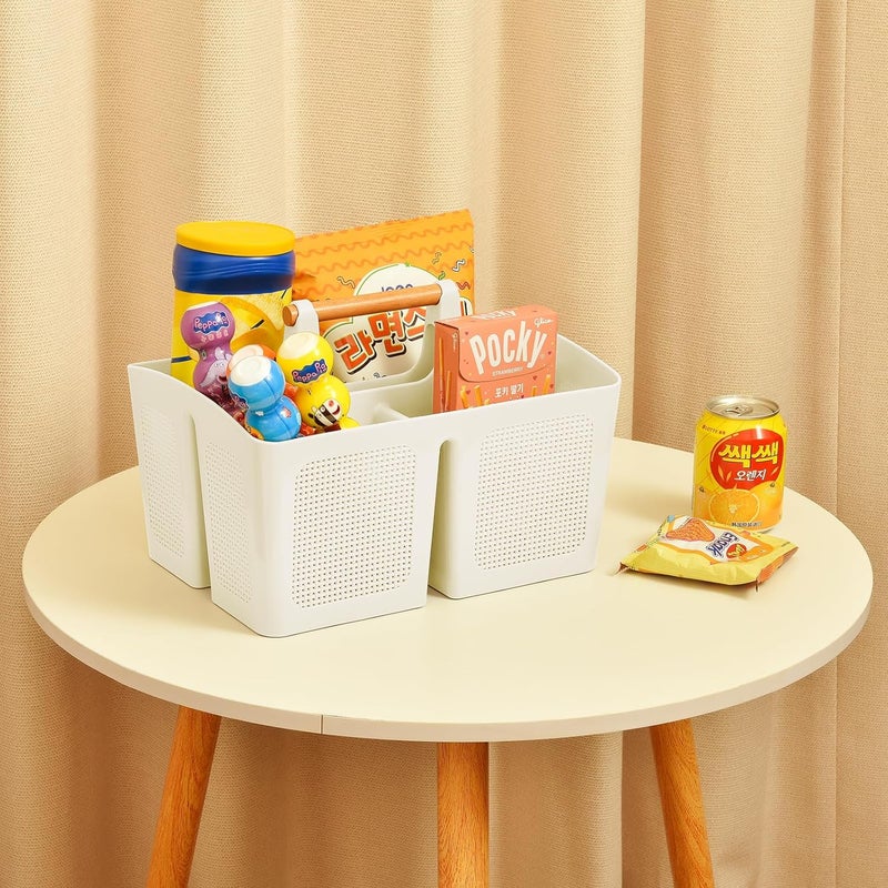 A-Link Portable Shower Caddy Basket with Compartments, Plastic Divided Cleaning Caddy Organizer Storage Tote with Handle for Bathroom, College, Dorm Room Essentials - Beige - Image 4